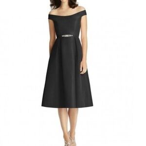 NWT Jenny Packham Off Shoulder Mikado Bridesmaid Midi Dress Midnight Blue